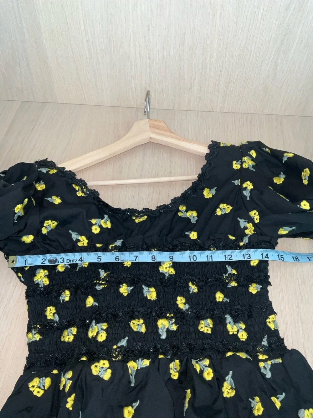 Sister Jane Black Smocked Blouse with Yellow Floral Print